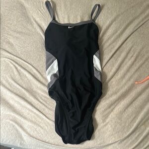 Nike Black and Gray One Piece Swimsuit Athletic Design